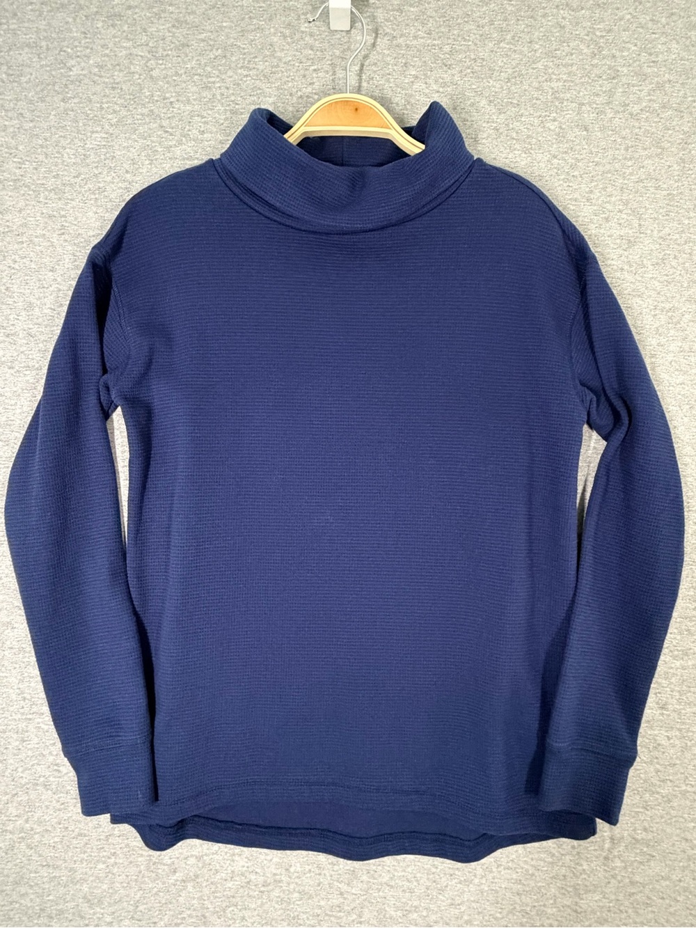 Lands End Waffle Knit Funnel Neck Top Women’s S Navy Blue